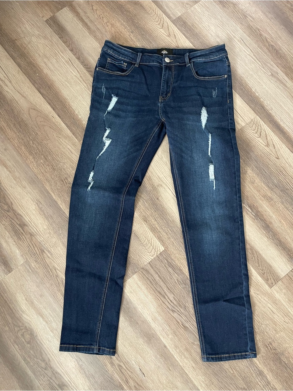 ZLZ Blue Ripped Distressed Jeans for Men Slim Fit, Fashion Streetwear Stretch 34